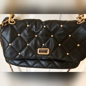 Badgley Mischka Black Quilted Bag with Gold Accents
